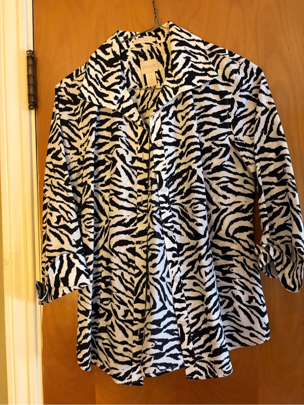 Chico's Black & White Zebra-Print Button Down Shirt
